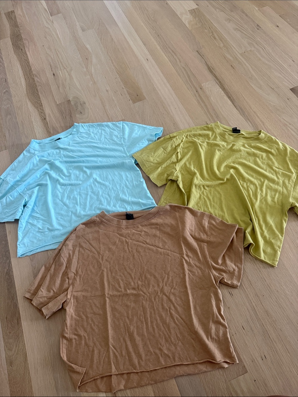wild fable Cropped Crewneck Tees - Light Blue, Mustard, Tan
